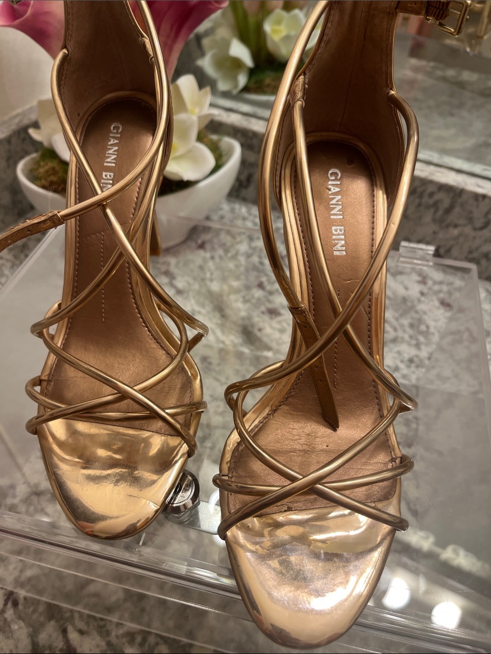 Gianni Bini Rose Gold Strappy Heeled Sandals